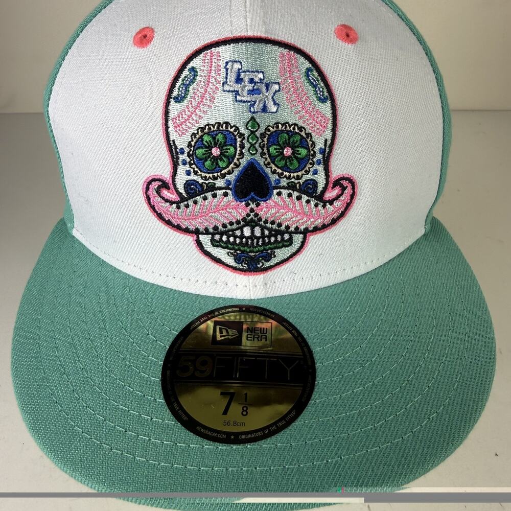 Lexington Legends Hat Cap Fitted 7 1/8 Green White Calavera Sugar Skull Lex KY